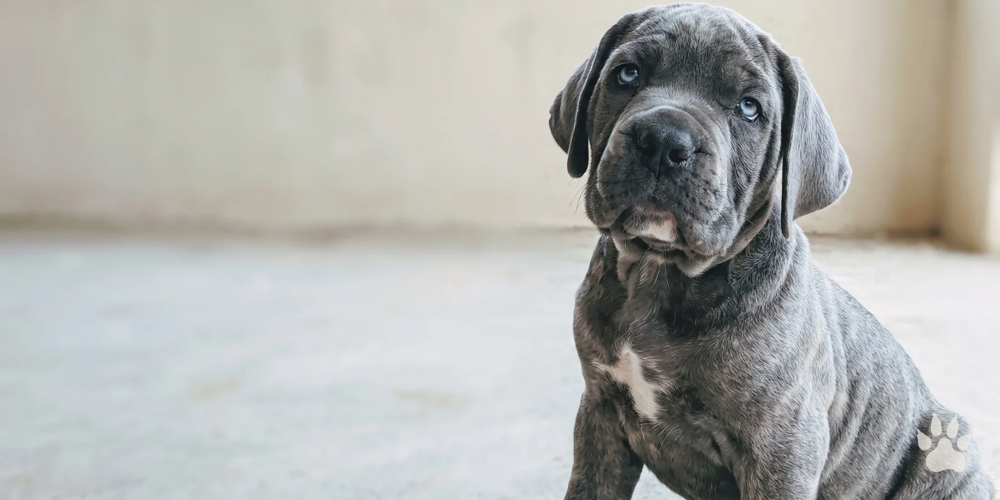 Filhote de Cane Corso cinza sentado