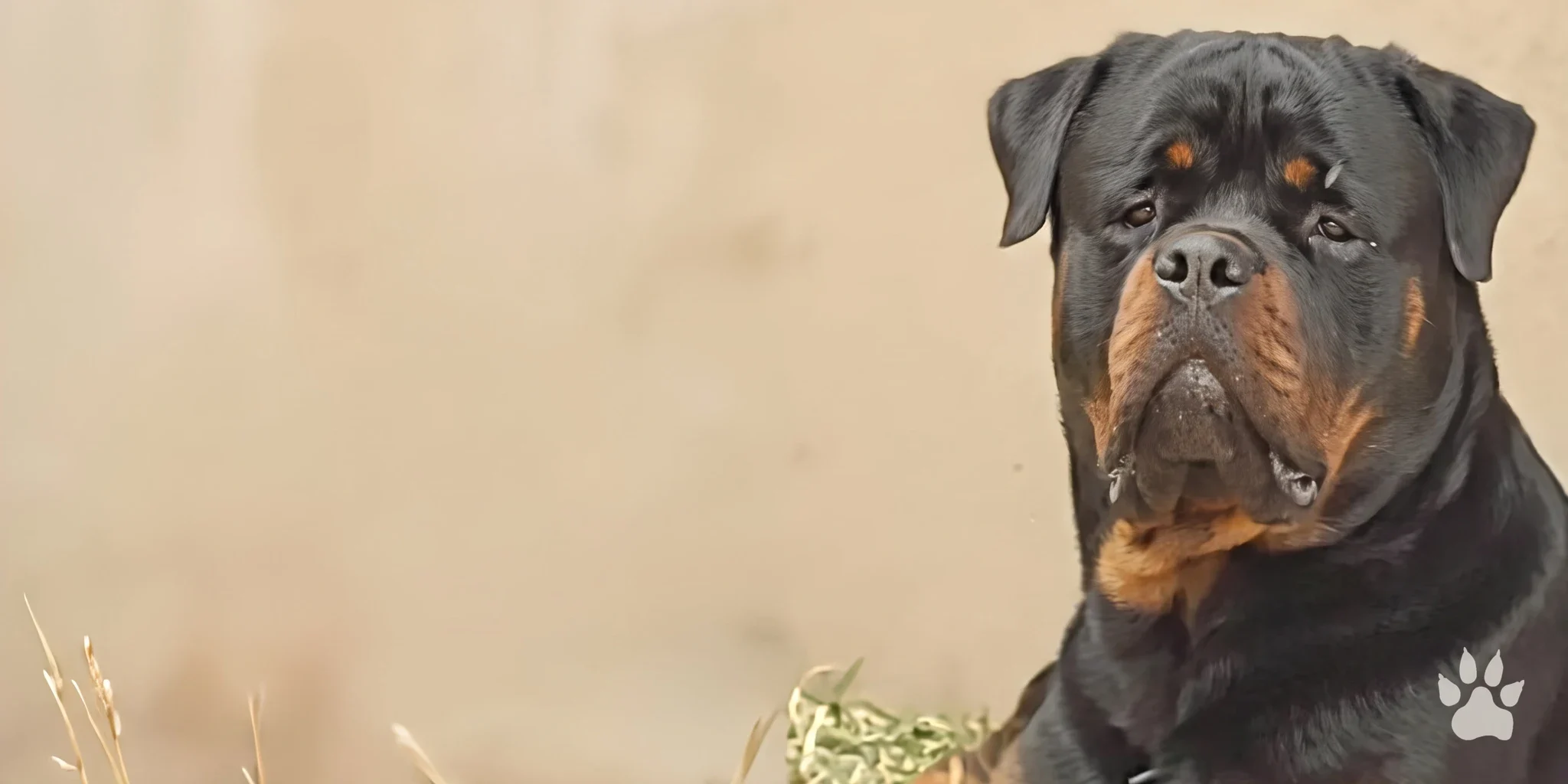 Rottweiler adulto de cabeça larga em close